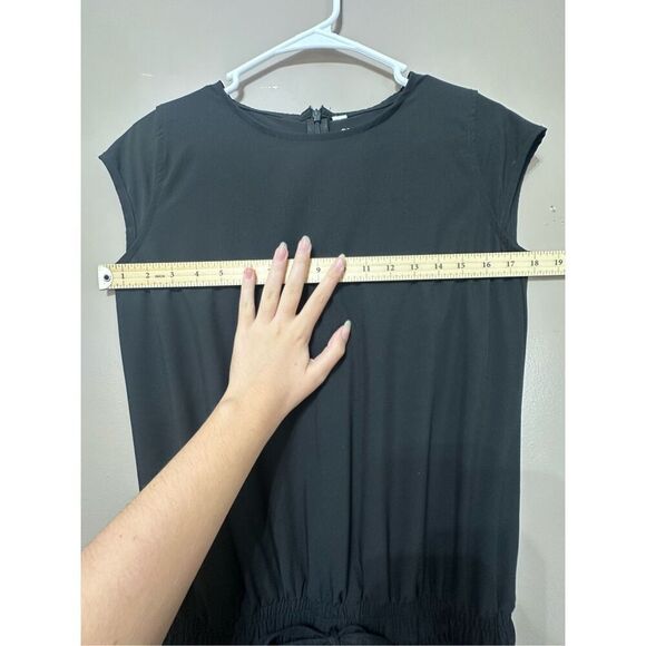 NWOT Albion Going Places Nylon Dress Black Cap Sleeves Drawstring Waist Women's - Picture 9 of 14